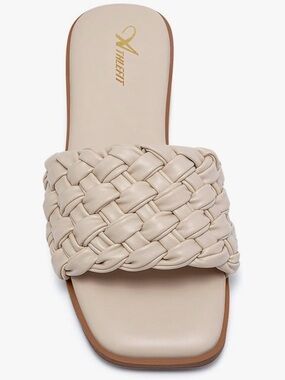 Athlefit Womens Basketweave Square Open Toe Sandals - Cream - 7.5